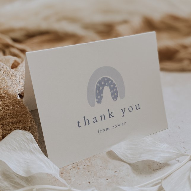 Tarjeta De Agradecimiento ROWAN Summer Boy Blue Boho Rainbow Baby Shower (ROWAN Summer Boy Blue Boho Rainbow Baby Shower Thank You Card)