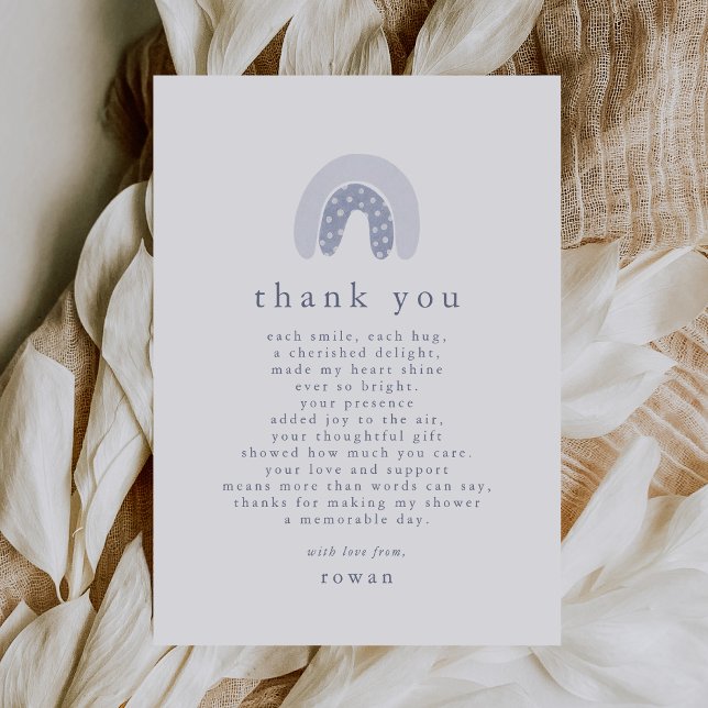 Tarjeta De Agradecimiento ROWAN Unique Boy Blue Boho Rainbow Baby Shower (ROWAN Unique Boy Blue Boho Rainbow Baby Shower Thank You Card)