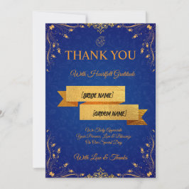 Tarjeta De Agradecimiento Royal Blue and Gold Wedding Thank You Card