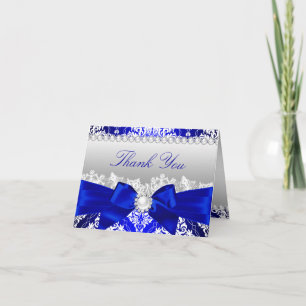 Tarjeta de agradecimiento Royal Blue Damask & Pear