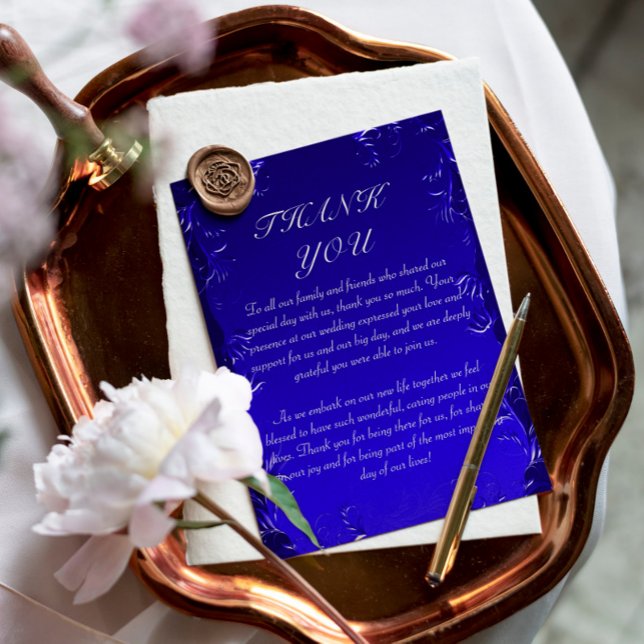 Tarjeta De Agradecimiento Royal Blue Elegant Wedding Gracias (Subido por el creador)