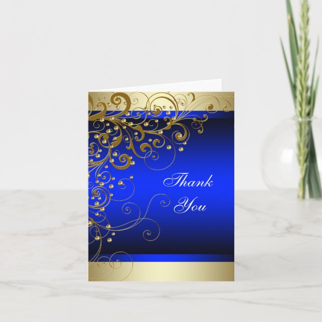 Tarjeta De Agradecimiento Royal Blue Gold Gracias Cartas (Anverso)
