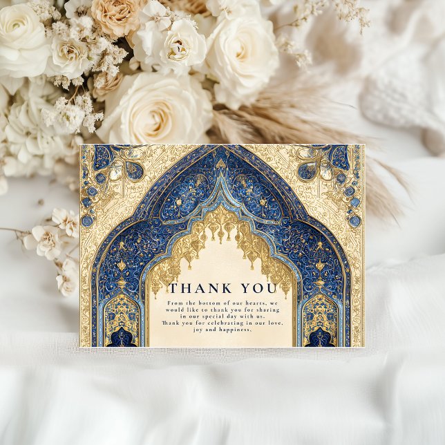 Tarjeta De Agradecimiento Royal Blue Gold Islamic Wedding (Subido por el creador)