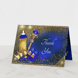 Tarjeta De Agradecimiento Royal Blue Gold Prince Baby Shower