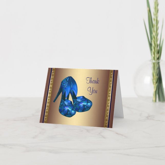 Tarjeta De Agradecimiento Royal Blue High Heel Shoes Blue Gold Gracias Coche (Anverso)