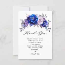Tarjeta De Agradecimiento Royal Blue Lilac Purple Floral Bridal Shower