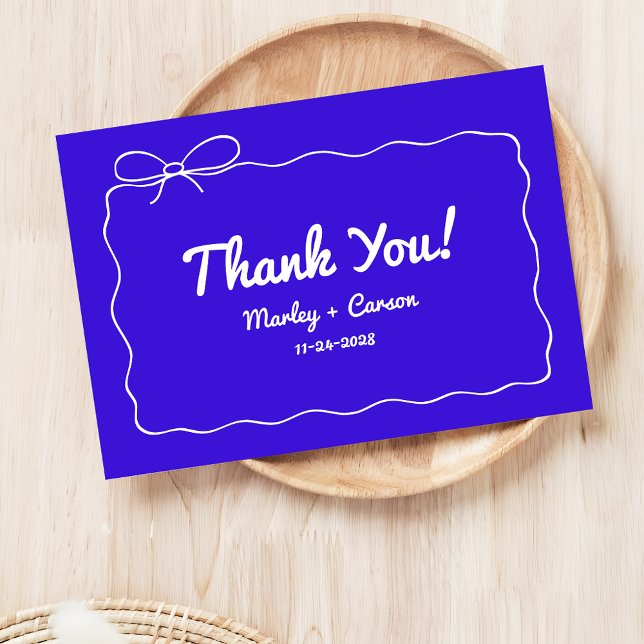 Tarjeta De Agradecimiento Royal Blue Modern Hand Lettered Whimsical Boda (Subido por el creador)