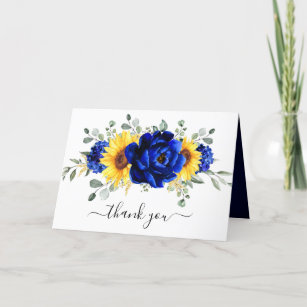 Tarjeta De Agradecimiento Royal Blue Rustic Sunflower Moderno Bridal Shower