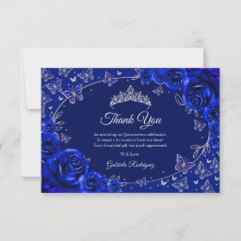 Tarjeta De Agradecimiento Royal Blue Silver Quinceanera