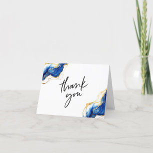 Tarjeta De Agradecimiento Royal Blue Yellow Gold Ink Guión moderno con tinta
