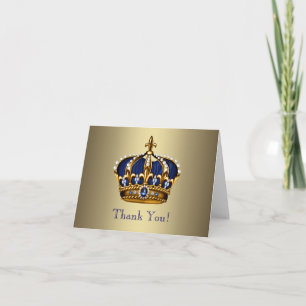 Tarjeta De Agradecimiento Royal Navy Blue Gold Prince Crown Thank You Cards