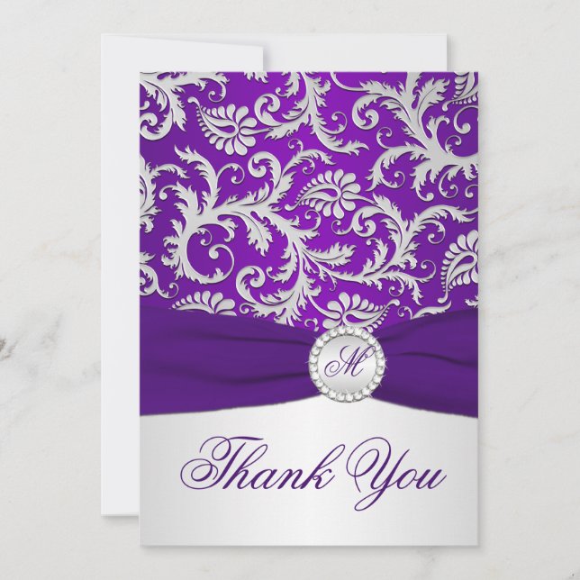 Tarjeta de agradecimiento Royal Purple and Silver  (Anverso)