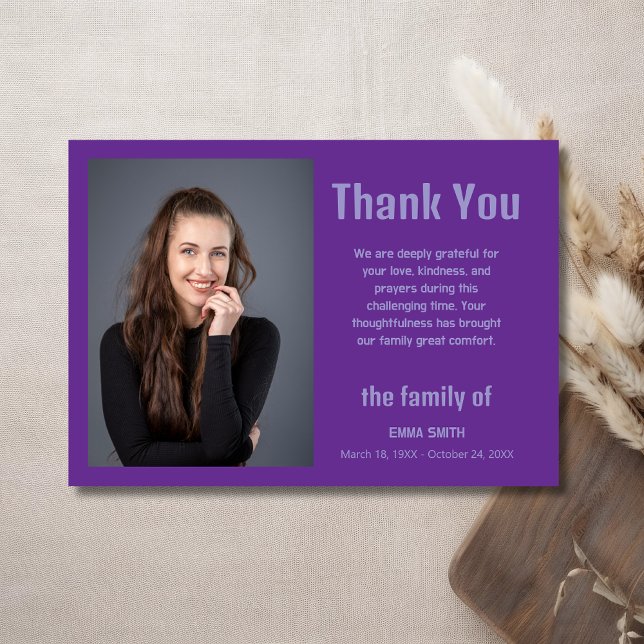 Tarjeta De Agradecimiento Royal Purple Elegant Photo Funeral Sympathy (Subido por el creador)