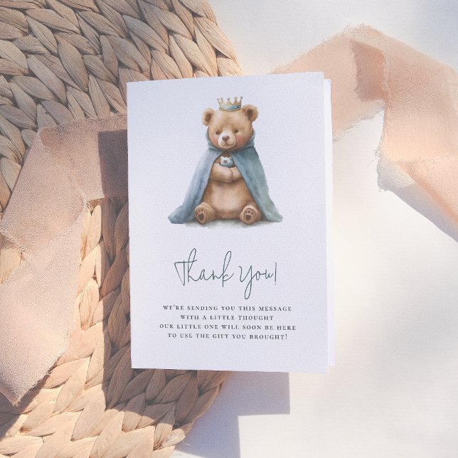 Tarjeta De Agradecimiento Royal Teddy Bear Prince Boy Baby Shower (Subido por el creador)