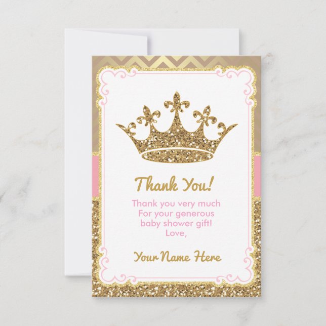 Tarjeta De Agradecimiento Royal Thank You Card Purpurina Crown (Anverso)