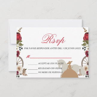 Tarjeta De Agradecimiento RSVP Card Quinceanera Red Charra Watercolor 