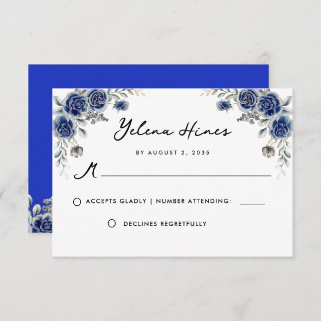 Tarjeta De Agradecimiento RSVP de Quinceañera Floral Rosa Naval Adornada Dor (Anverso / Reverso)