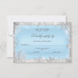 Tarjeta De Agradecimiento Rsvp Plata Navidad Mágica Azul
