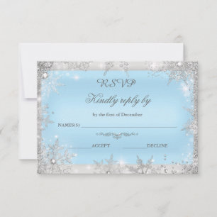 Tarjeta De Agradecimiento Rsvp Silver Winter Wonderland Blue