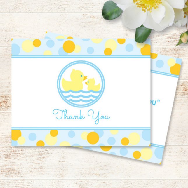 Tarjeta De Agradecimiento Rubber Duck Baby Shower Gracias azul y amarillo (Subido por el creador)