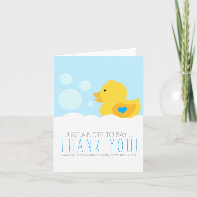 Tarjeta De Agradecimiento Rubber Ducky Bubble Bath Boy Baby Shower Gracias (Anverso)