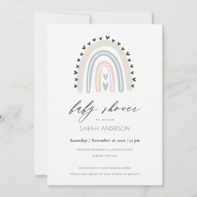 TARJETA DE AGRADECIMIENTO RUBOR BLUE HEART RAINBOW BABY SHOWER INVITE (Anverso)
