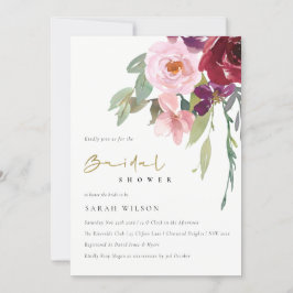 TARJETA DE AGRADECIMIENTO RUBOR BURGUNDY PEACH FLORAL BRIDAL SHOWER INVITE