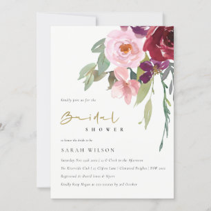 TARJETA DE AGRADECIMIENTO RUBOR BURGUNDY PEACH FLORAL BRIDAL SHOWER INVITE