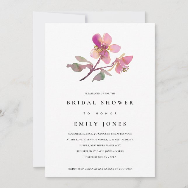 TARJETA DE AGRADECIMIENTO RUBOR CHERRY BLOSSOM FLORAL BRIDAL SHOWER INVITE (Anverso)