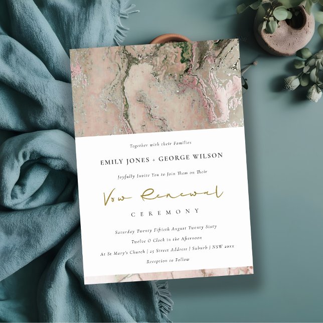 TARJETA DE AGRADECIMIENTO RUBOR DUSKY ROSA GOLD AGATE VOW RENEWAL INVITE (Subido por el creador)