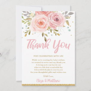 Tarjeta De Agradecimiento Rubor Floral Baby Shower rosa