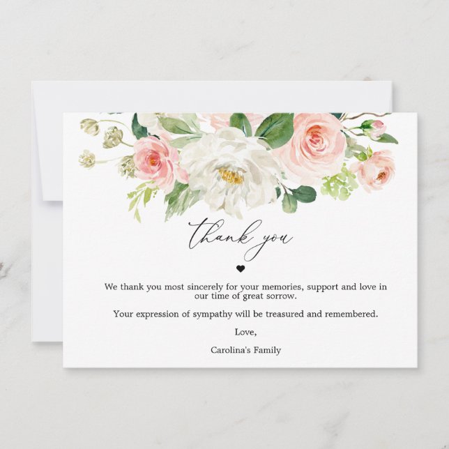 Tarjeta De Agradecimiento Rubor Floral Celebración De La Vida Gracias Cartas (Anverso)
