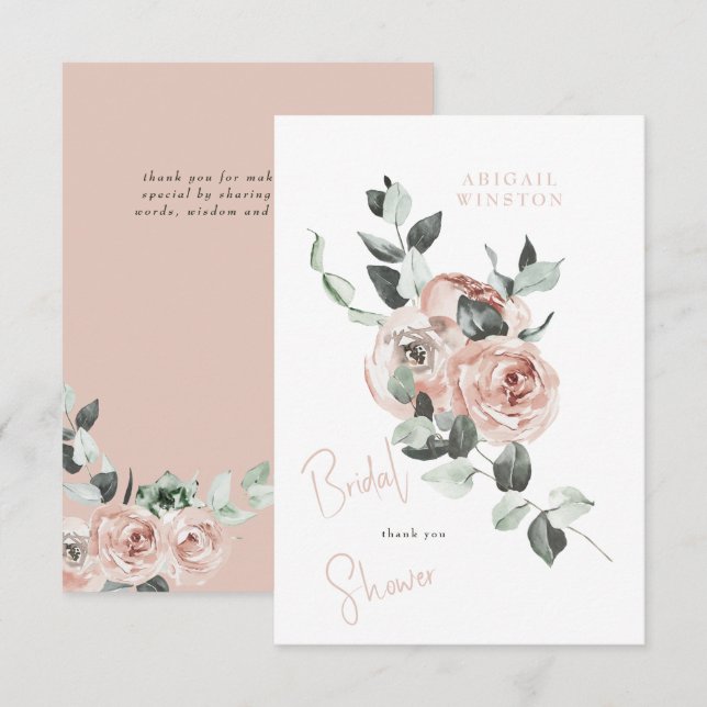 Tarjeta De Agradecimiento Rubor Floral Eucalyptus Bridal Shower (Anverso / Reverso)