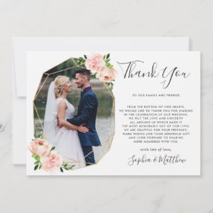 Tarjeta De Agradecimiento Rubor Floral Greenery Gold Geométrico Photo Boda