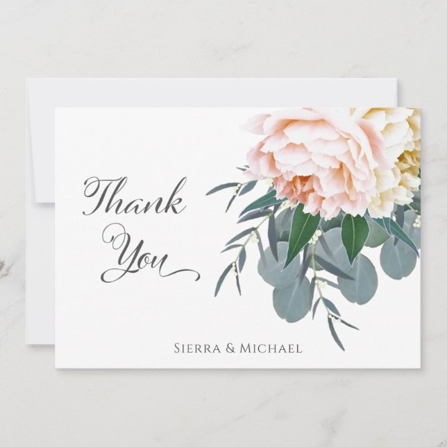 Tarjeta De Agradecimiento Rubor Floral Peony Eucalyptus Greenerenery Gracias (Anverso)