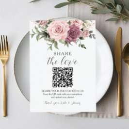 Tarjeta De Agradecimiento Rubor Floral Rosa Canela Compartir Fotos QR Boda