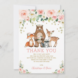 Tarjeta De Agradecimiento Rubor Floral Woodland Forest Animals Baby Shower