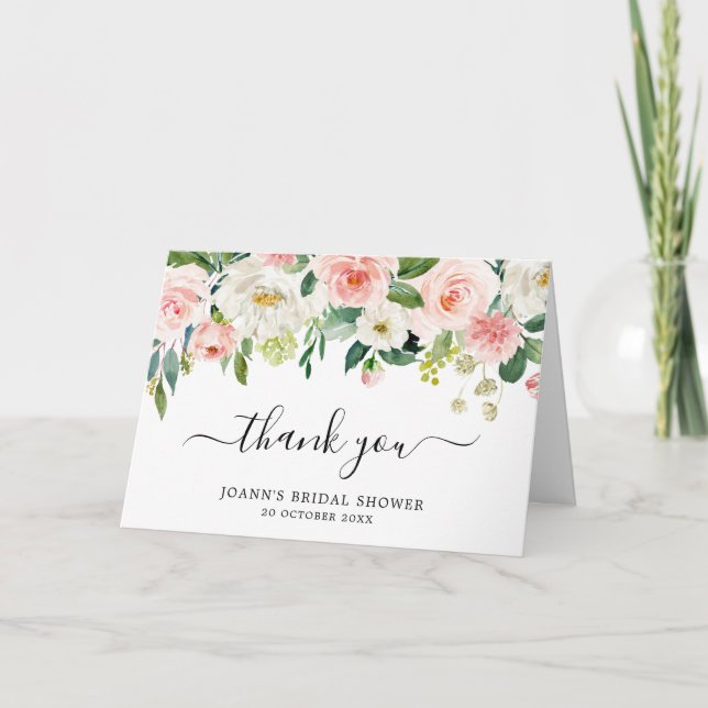 Tarjeta De Agradecimiento Rubor Florals Botanals Bridal Shower Gracias (Anverso)
