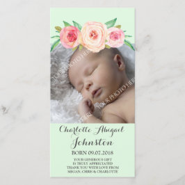 Tarjeta De Agradecimiento Rubor MintThank rosado usted Baby Shower