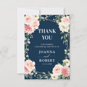 Tarjeta De Agradecimiento Rubor Naval Floral Geométrico Botánico Boda