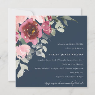 TARJETA DE AGRADECIMIENTO RUBOR NAVY RED ROSE FLORAL BRIDAL SHOWER INVITE