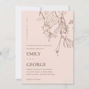 TARJETA DE AGRADECIMIENTO RUBOR PASTEL LINE DRAWING FLORAL WEDDING INVITE