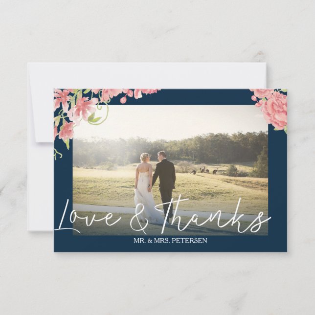 Tarjeta De Agradecimiento Rubor peonies boda de marina blanca foto gracias (Anverso)