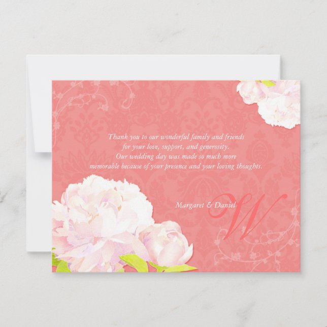 Tarjeta De Agradecimiento Rubor Peony Coral Boda Gracias (Anverso)