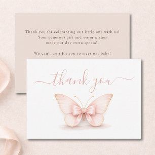 Tarjeta De Agradecimiento Rubor Pequeña Mariposa Lujo Niña Baby Shower