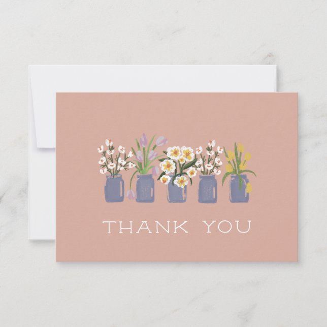 Tarjeta De Agradecimiento Rubor Periwinkle Flower Cart Mating Mason Jar (Anverso)