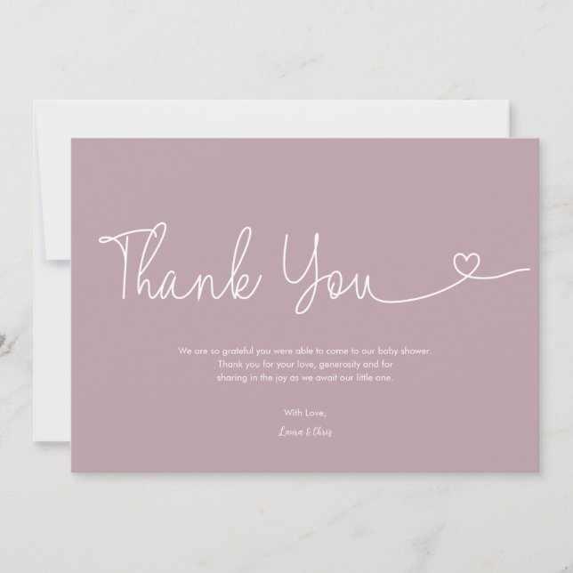 Tarjeta De Agradecimiento Rubor Pink Baby Shower Script Heart (Anverso)
