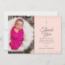 Tarjeta De Agradecimiento Rubor Pink Baptism Photo Silver Gracias