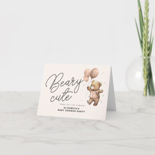 Tarjeta De Agradecimiento Rubor Pink Beary Cute Baby Shower (Anverso)
