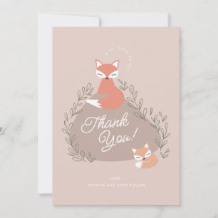 Tarjeta De Agradecimiento Rubor Pink Boho Woodland Foxes Baby Shower Flat